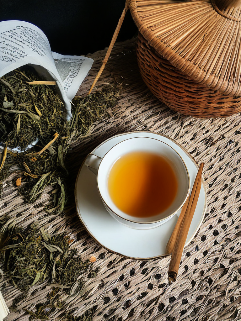 Une tasse de tisane fumante sur un bureau élégant