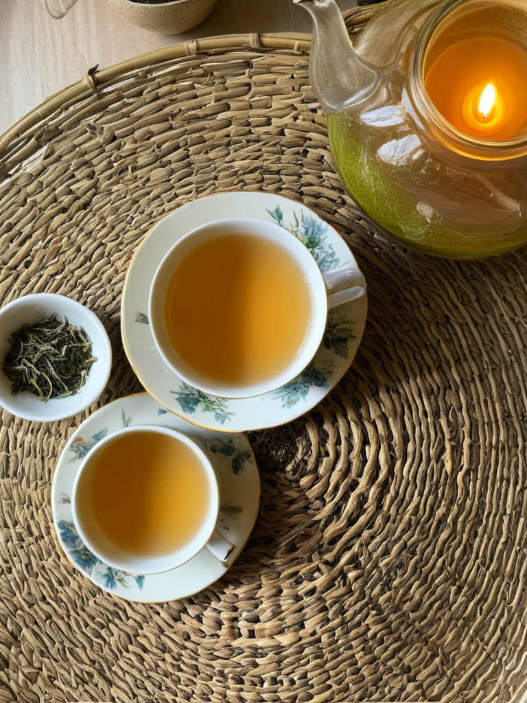 Tasse de tisane fumante dans un environnement serein