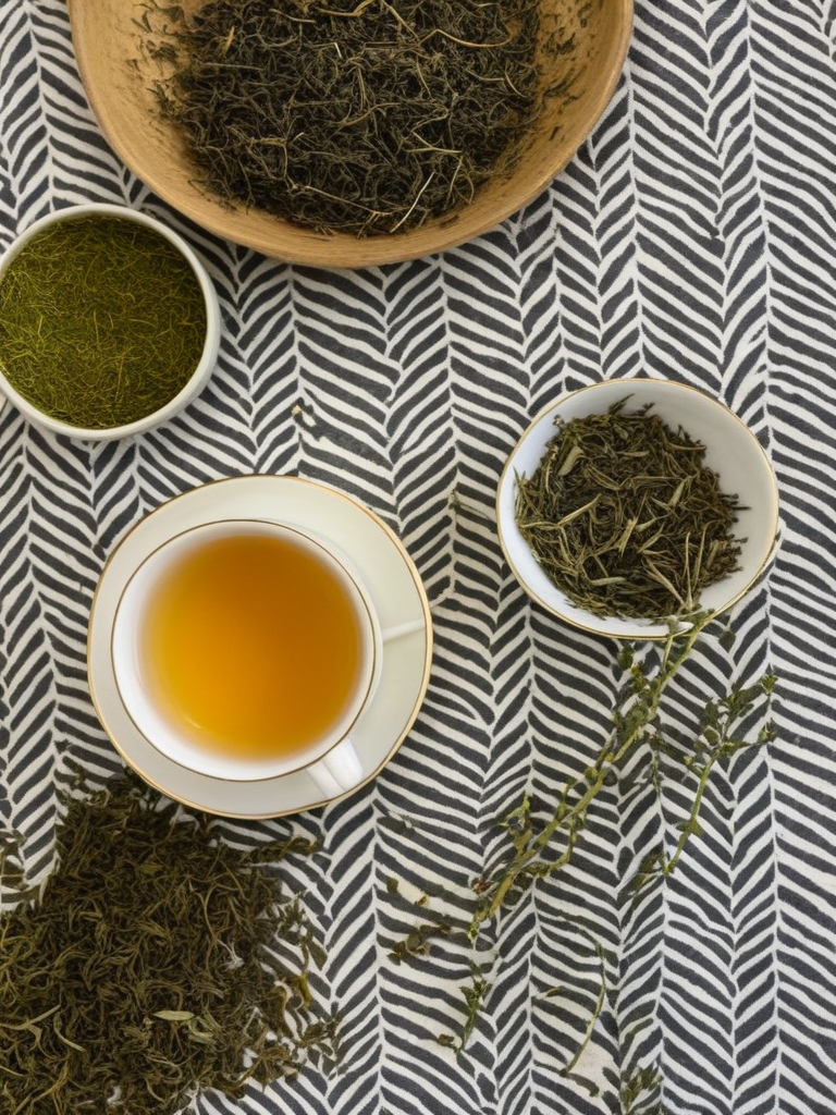Une tasse de thé fumant sur une table en bois